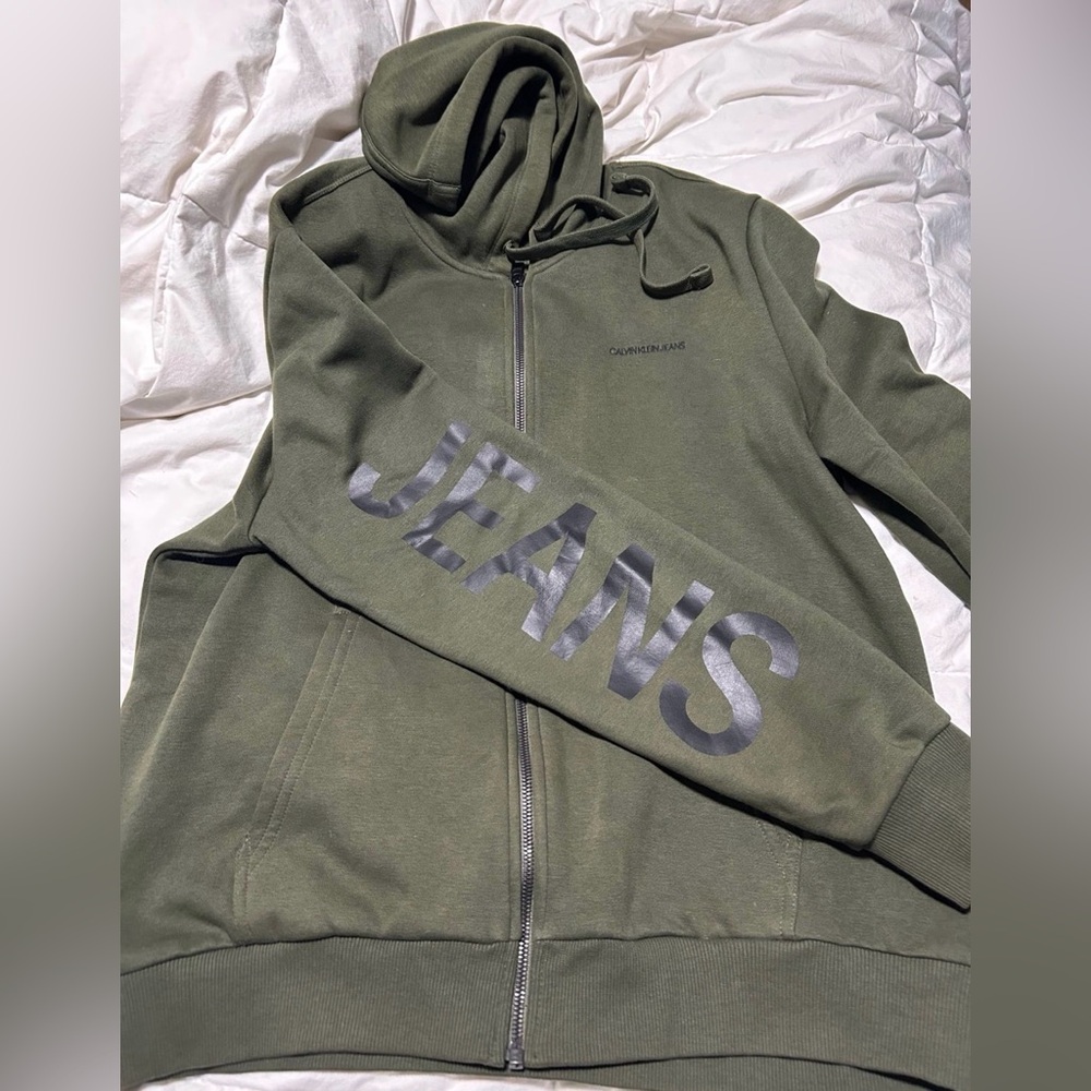 Calvin Klein Green Hoodie with Sleeve Print size L